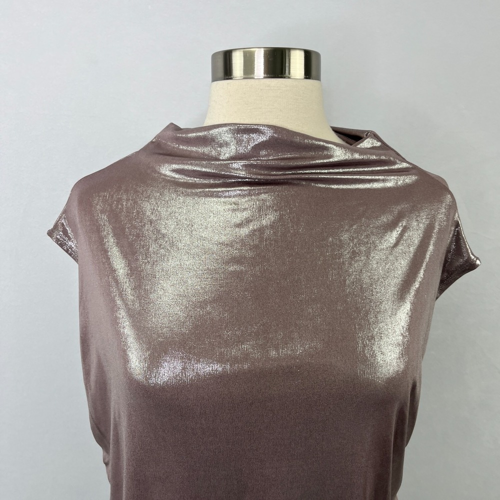 Maeve Mock-Neck Ruched Shine Tank Pink Mauve Vacation Party Top Womens XL - Picture 8 of 14